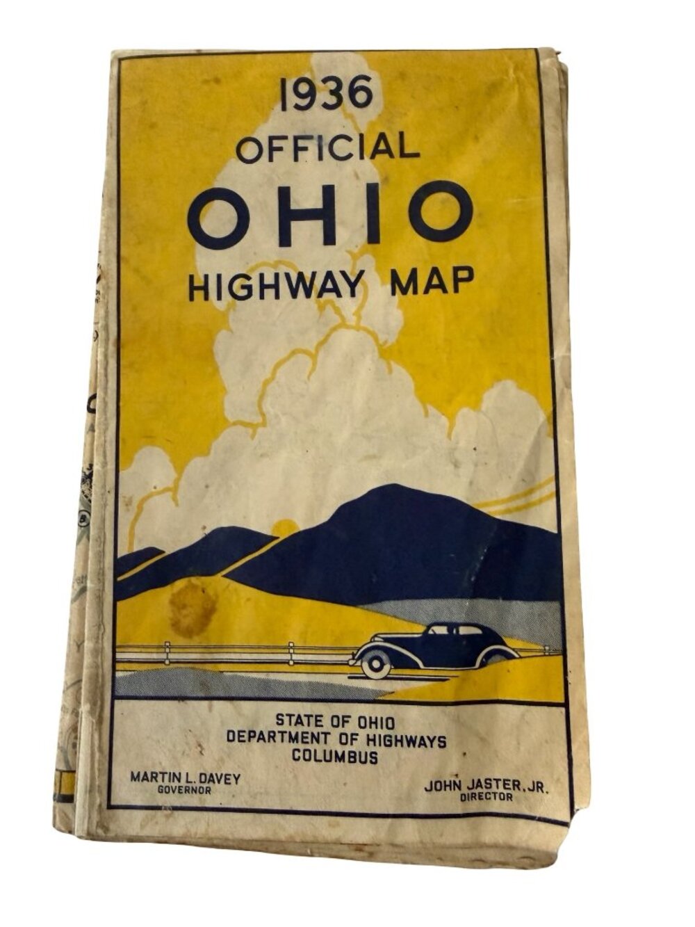 1936 Official Ohio Highway Map Art Deco Automobile Road Map Highway Signs